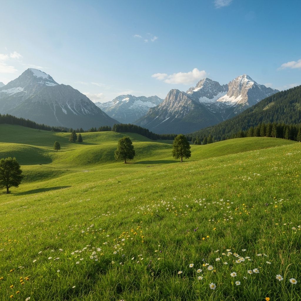 Natürliche Landschaft mit grünen Wiesen und Bergen